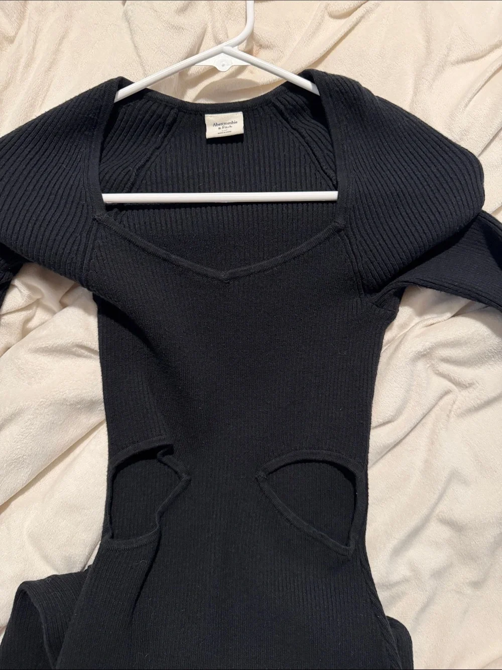 Abercrombie & Fitch Black Ribbed Cutout Long-Sleeve Dress
